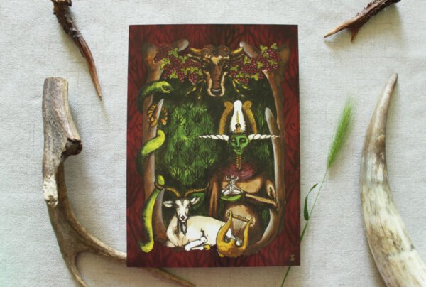 Signed A4 Digital Print “Horned Gods” of symbolic deities with grass and animal horn and antler photo props