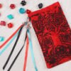 Celtic Knotwork Tree Pouch with polyhedron dice, good to use as dice bag and also as tarot card bag, runes bag or spell bag