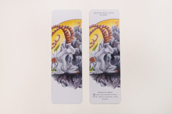 Goat Bookmarks of an ancient elder goat who supports the life of young baby mountain goats, and represents Capricorn zodiac.