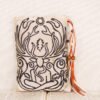 Standing cream taffeta pouch with hand printed Cernunnos oak pattern, printed using hand carved lino stamps by Imogen Smid